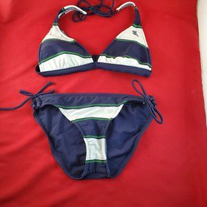 Women's Small Blue, White and Green Bikini Set